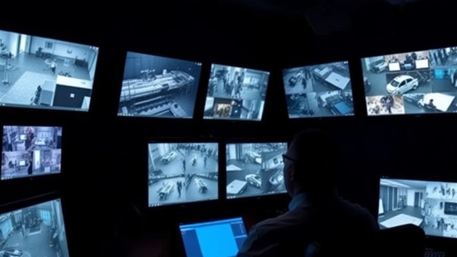 CCTV operator monitoring live feeds in a security control room