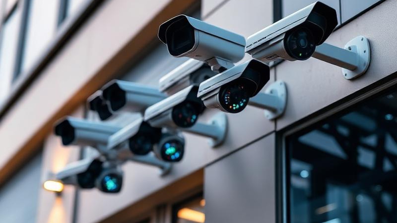 Wireless CCTV cameras mounted on commercial premises