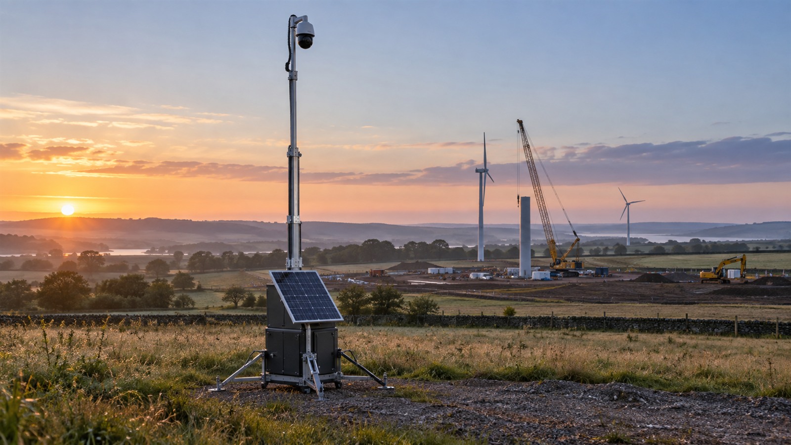 Time-lapse camera tower monitoring a rural project site