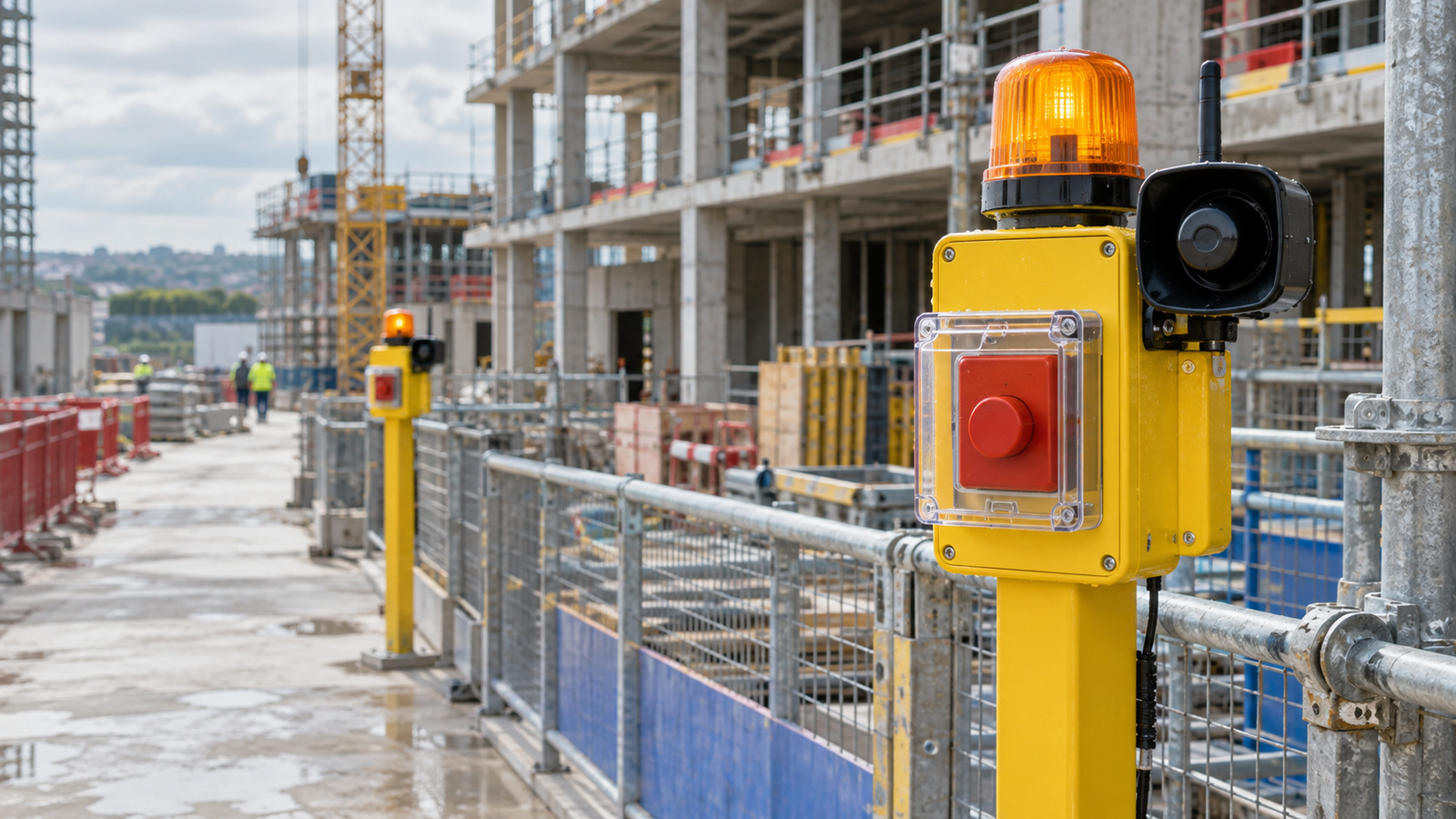 Temporary fire alarm equipment ready for a project site