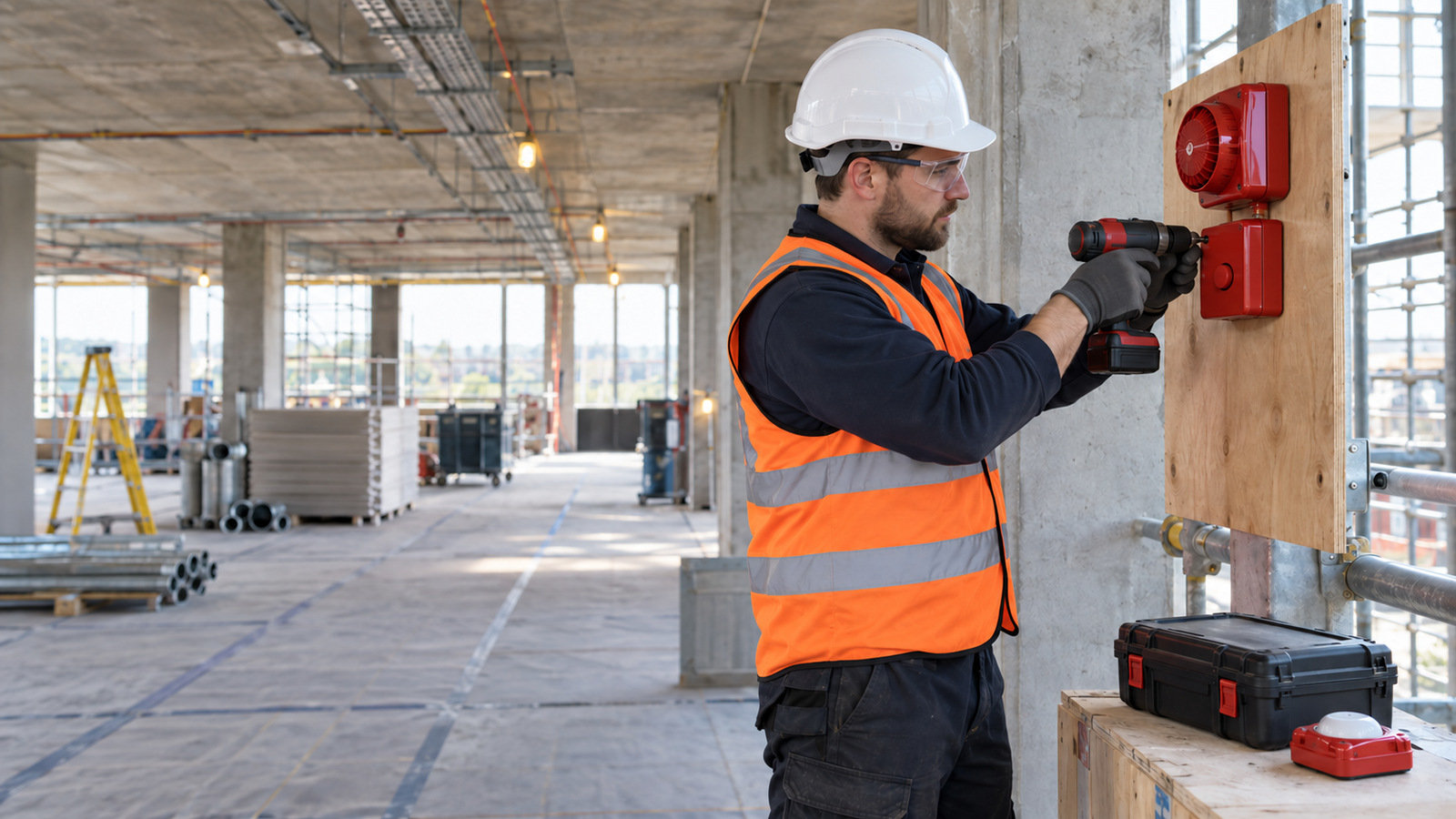 Fire alarm equipment installed for temporary site protection