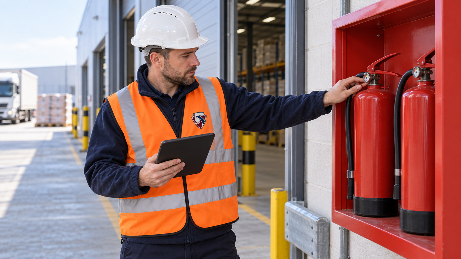 Fire marshal checking safety arrangements at a worksite