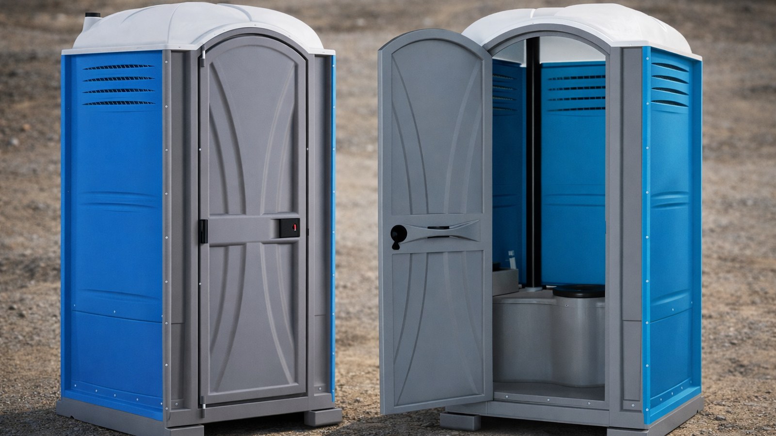 Portable toilets prepared for temporary-site use